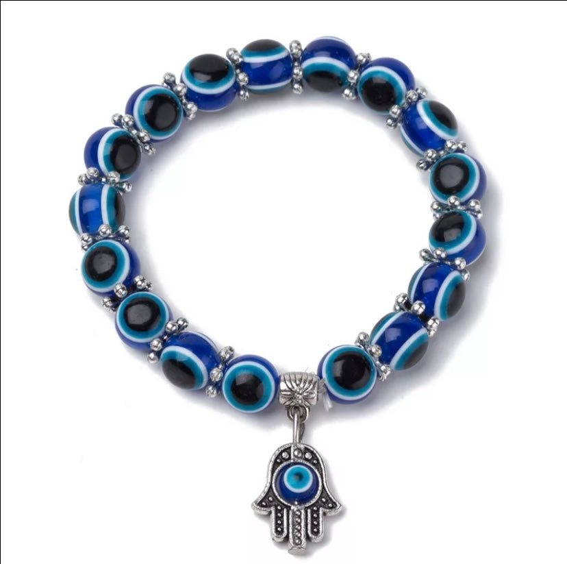 Evil Eye Bracelet | Malfortune Repellent | Protection Symbol | Hamsa | Hand of Fatima | Blue Turkish Beads