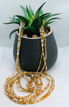 Load image into Gallery viewer, “She has Bling” Tie On Waist Bead Gold, White &amp; Clear Beads
