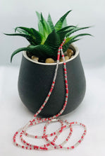 Load image into Gallery viewer, “Ruby” Tie On Waist Beads Red &amp; Clear Beads
