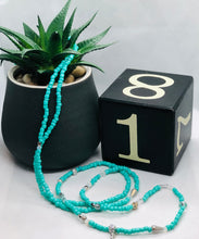 Load image into Gallery viewer, “Peace Be Still “Waist Beads with Clasps Teal, White Clear &amp; Silver
