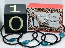 Load image into Gallery viewer, “A Touch of Class” Waist Beads with clasps Black Beads with Teal Accent Beads
