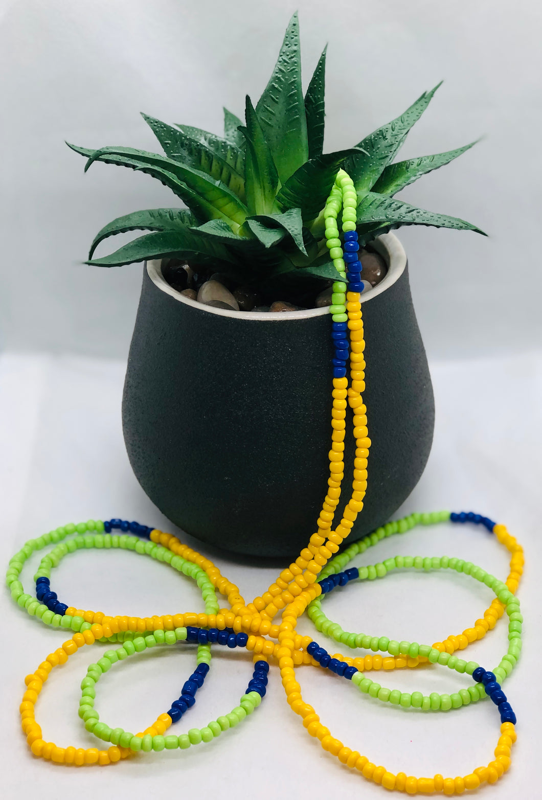 “ Letting Go”Waist Beads with clasps Blue, Green and Yellow  Beads