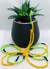 Load image into Gallery viewer, “ Letting Go”Waist Beads with clasps Blue, Green and Yellow  Beads
