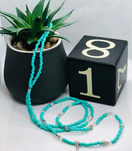 Load image into Gallery viewer, “Peace Be Still “Waist Beads with Clasps Teal, White Clear &amp; Silver
