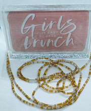 Load image into Gallery viewer, “She has Bling” Tie on Waist Beads Gold Clear White Beads
